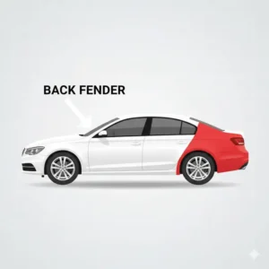Diagram indicating the precise location of the back fender component on a car's rear quarter panel.