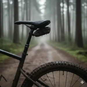 A small, minimalist mtb fender (often called an Ass Saver) tucked under the saddle rails, ideal for reducing spray on short rides.