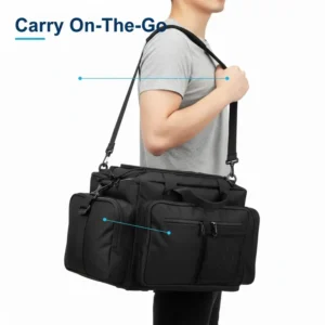 Cyclist comfortably carrying the bike trunk bag off the bike using the detachable padded shoulder strap.