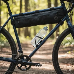 A wedge frame bag that leaves space for a water bottle cage within the main triangle, perfect for hydration.