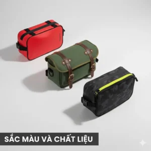 Array of three top tube bike bag options in different colors and materials.
