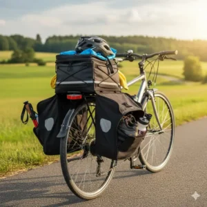 Expanding bicycle trunk bag with zip-out side panniers to increase storage volume for longer trips and errands.