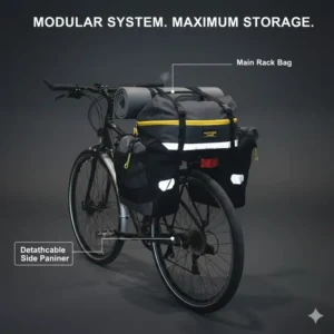 A texture close-up of the rugged, durable fabric used in the construction of the **bicycle rear rack bag**.