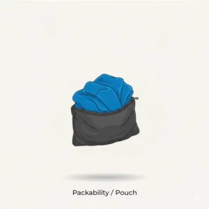 A lightweight bicycle rain jacket being compressed and folded into its own small internal stuff sack or pocket for easy storage.