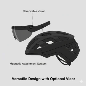 An illustration of a gravel bike helmet featuring a versatile and removable visor.