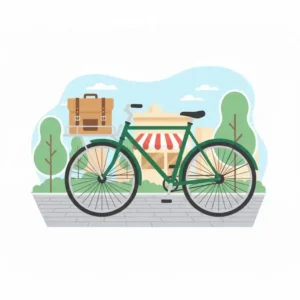 A classic porteur style illustration of front bike racks on a vintage commuter bike.