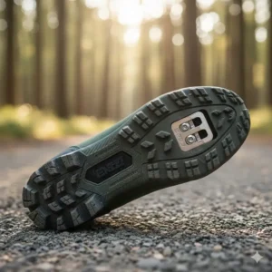 Diagram showing the recessed 2-bolt cleat compatibility, typical for gravel cycling shoes, enabling easier walking.