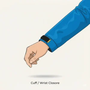 Macro shot of the adjustable, snug-fitting wrist cuff closure on a bicycle rain jacket to prevent water and wind from entering.