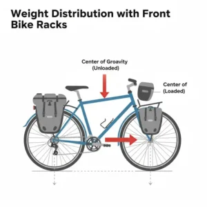 Technical diagram showing the weight distribution and balance of front bike racks.