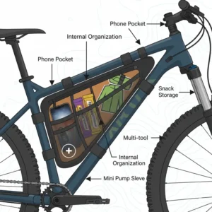 Internal view showing the large storage capacity and compartments of a mountain bike bag.