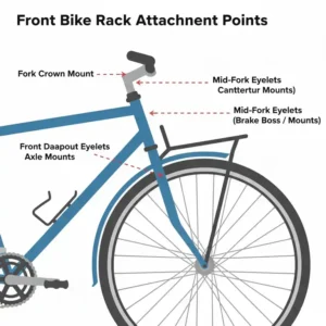Detailed illustration showing the mounting points and hardware for front bike racks.