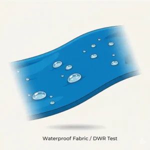 A visual demonstration of water beading up and rolling off the DWR-coated waterproof fabric of the bicycle rain jacket.