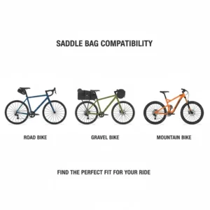 Graphic showing a saddle bag bike mounted on both a mountain bike and a road bike.