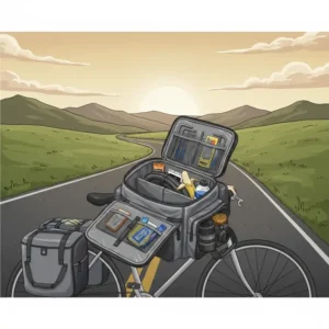 A bike back rack bag with expanded side panniers for extra storage on long rides.