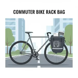A modern city commuter bicycle equipped with a functional bike rack with bag for daily office use.
