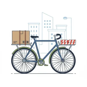 A wide platform porteur style front bicycle rack used for carrying large cargo.