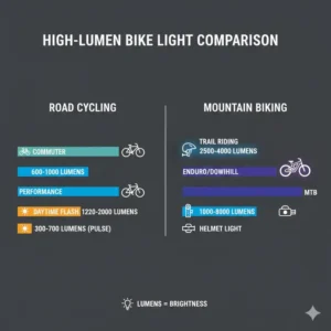 A detailed lumen chart comparing the brightness levels of the best rated bicycle lights for night cycling.
