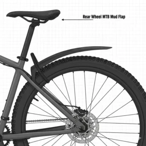 A rear wheel mtb mud flap mounted to the seat stays to prevent mud and water from hitting the rider's back.