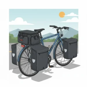 Illustration of an expandable trunk bag with side panniers open.
