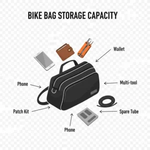 Internal view diagram of the storage compartments inside a bike bag for folding bike.