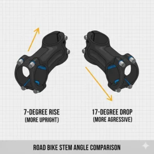 A visual comparison of various road bike stem angles and their effect on handlebar height.