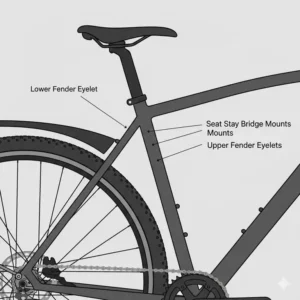 Highlighting the specific frame mounting points required to install gravel bike fenders.