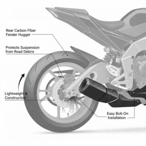 High-performance rear wheel hugger designed as part of a carbon fiber fenders motorcycle set.