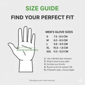 A detailed size chart and measurement guide to help find the perfect fit for bike gloves for men.