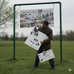 Illustration of a weather resistant handle bar bag protecting electronics from rain