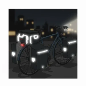 High-visibility reflective strips on a trunk bag for night safety.