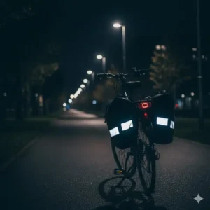High-visibility bicycle back rack bags with reflective strips for safer cycling in low-light conditions