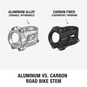 Side by side view of an aluminum alloy road bike stem and a carbon fiber version.