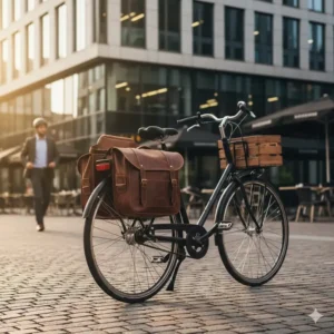 Stylish leather-style bicycle back rack bags suitable for professional urban commuting and office use.