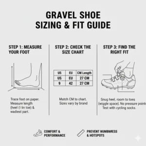 A comprehensive sizing and fit guide to help cyclists choose the correct size of gravel shoes.