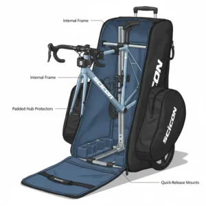 Detailed illustration showing the internal frame structure of a scicon bicycle bag for maximum stability