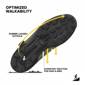 Illustration of the rubber lugged outsole and walking traction features found on the best gravel bike shoes.