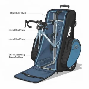Technical drawing of the shock-absorbing foam padding layers inside a scicon bicycle bag.