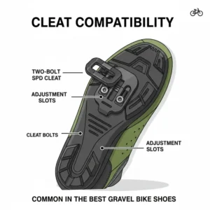 Two-bolt SPD cleat compatibility and adjustment guide for the best gravel bike shoes.