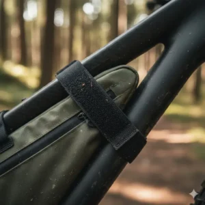 Detailed view of the strong velcro straps used for securing a bag mtb to the frame.