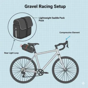 Illustration of a lightweight bike saddle pack optimized for gravel racing and minimalist setup.