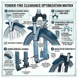 A close-up technical drawing ensuring proper tire clearance for an mtb front fender installation.