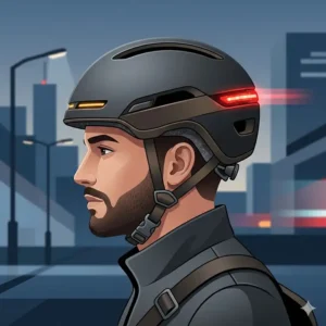 Minimalist urban commuter helmet for men with integrated LED lights for a high-tech cool mens bicycle helmets look.