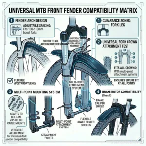 A diagram of a universal mtb front fender design that fits most modern mountain bike forks.