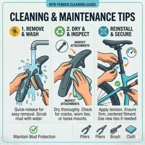 Quick maintenance tips for cleaning and removing debris from mtb bike fenders after a ride.