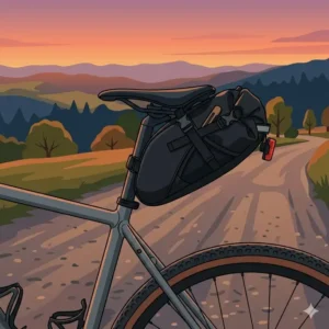 An illustration showing the waterproof material and sealed zippers of seatpost bags for bicycles.