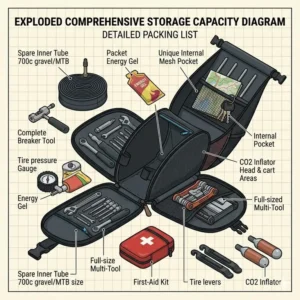 Step-by-step guide on how to install seatpost bags for bicycles using straps and buckles.