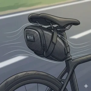 A compact and aerodynamic bike seat pouch designed for high-speed road cycling.