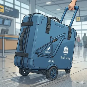 A portable bicycle box for flying featuring heavy-duty wheels for easy airport transit.