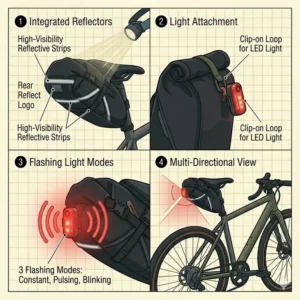 Size comparison chart showing different volumes available for seatpost bags for bicycles.