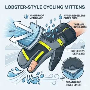 Illustration of the split-finger lobster design used in cycling mittens.